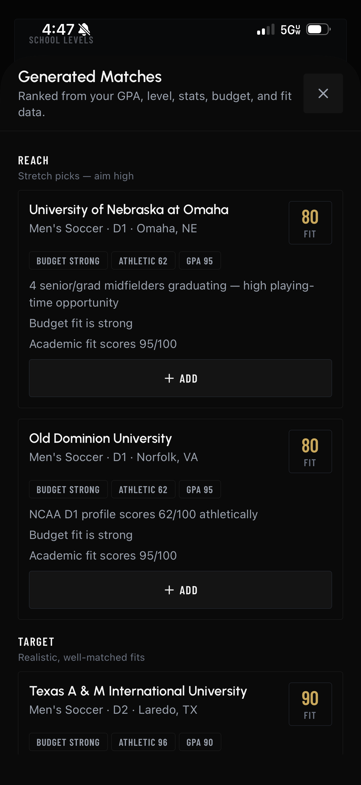 RecruitedXI AI school recommendations board